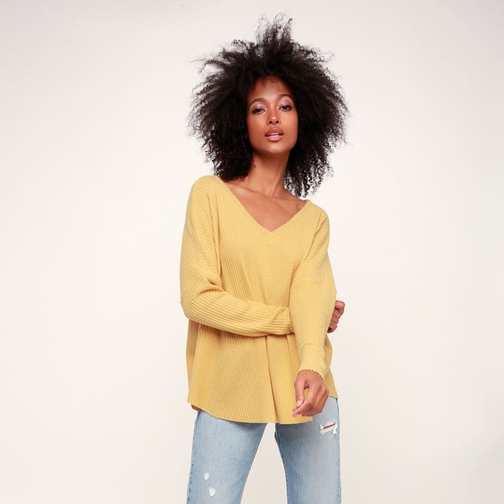 NWT Lulu’s Light Mustard Knit Long Sleeve Top